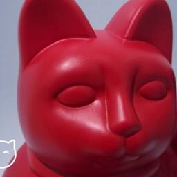 Red Lucky Cat Hand Painted Maneki Neko - 7 Inch - thumbnail 2