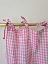 Pink Tie Top Gingham Curtains, Semi Sheer Checkered For Bathroom, Hanging Small Window, Header Drapes Light Filtering Valances Skirt