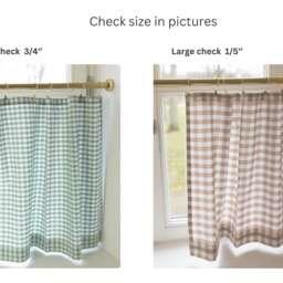 Pink Tie Top Gingham Curtains, Semi Sheer Checkered For Bathroom, Hanging Small Window, Header Drapes Light Filtering Valances Skirt - thumbnail 3