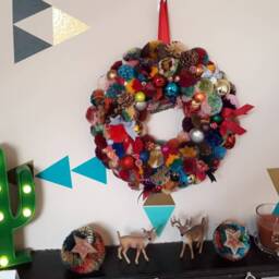 Christmas, Yule Or Winter Pompom Wreath. 350mm Diameter. A Glitzy, Glamorous, Unique Hand-Made Decoration. Wreath #2 - thumbnail 2
