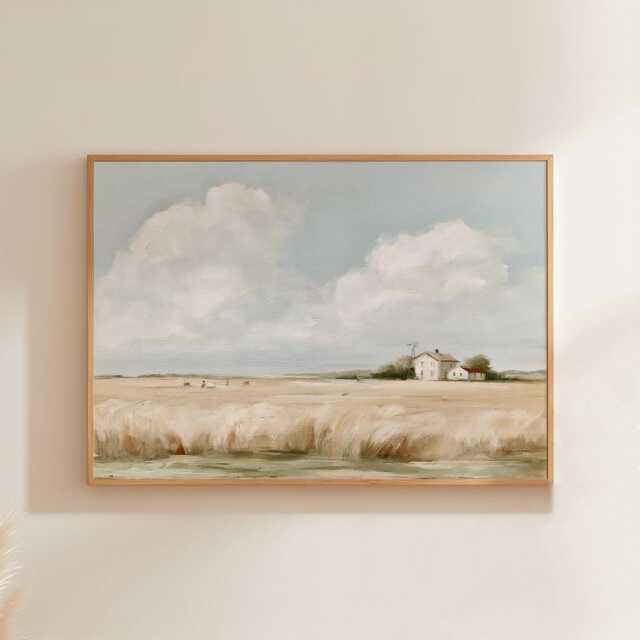 Wheat Field Poster, Windmill Landscape Print, Country Wall Art, Paper - image 1