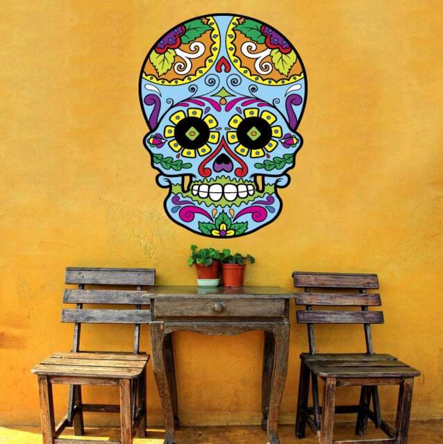 Floral Sugar Skull Wall Decal - Mexican Folk Art Decor Mc600 - image 1