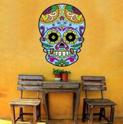 Floral Sugar Skull Wall Decal - Mexican Folk Art Decor Mc600 - thumbnail 1