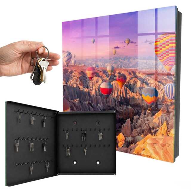 Balloons in The Air Wall Mounted Key Cabinet, Pink Box For Home, Photographic Landscapes, Adventure & Travel Enthusiasts - image 1