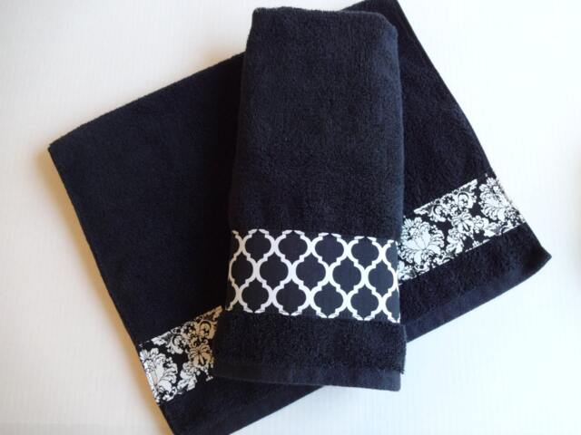 Custom Black Bath Towel Designer Fabric Accent - August Ave - image 1