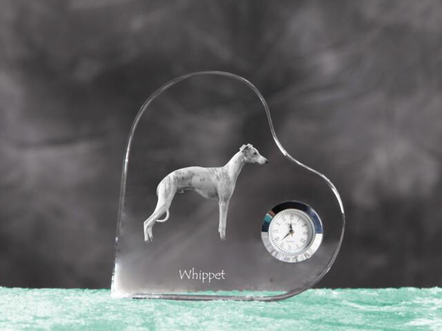 Whippet - Crystal Clock in The Shape Of A Heart With Image Pure-Bred Dog - image 1