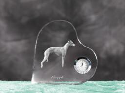 Whippet - Crystal Clock in The Shape Of A Heart With Image Pure-Bred Dog - thumbnail 1