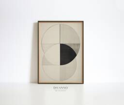 Minimalist Neutral Art Print, Black Beige Circles Digital Painting Poster, Abstract Wall Art, Modern Home Decor, Geometrical Canvas - thumbnail 1
