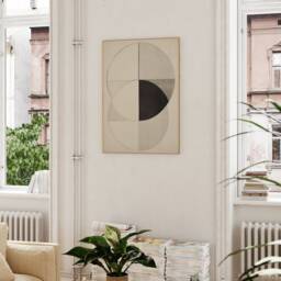 Minimalist Neutral Art Print, Black Beige Circles Digital Painting Poster, Abstract Wall Art, Modern Home Decor, Geometrical Canvas - thumbnail 3