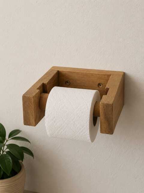 Solid Wood Toilet Roll Holder - Rustic Wall Mounted Bathroom Storage Farmhouse Decor - image 1