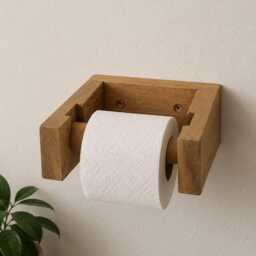 Solid Wood Toilet Roll Holder - Rustic Wall Mounted Bathroom Storage Farmhouse Decor - thumbnail 2