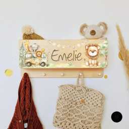 Wardrobe Children's Wardrobe With Storage For Gloves Child Room Name Individual Coat Hooks Rack Personalizable Safari - thumbnail 2