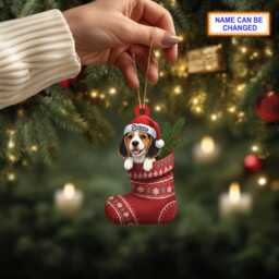 Custom Name Dog in Stocking Beagle Personalized Ornament, Christmas Tree Hanging Decor, 2D Flat Acrylic Ornament Holiday Gift - thumbnail 2