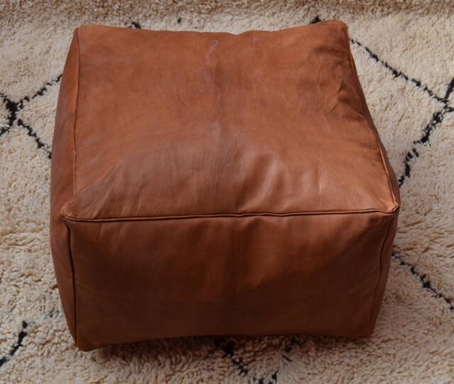 Moroccan Leather Pouf, Ottoman Pouf, Handmade Leather, Decorative Pillow, Coffee Table, Bohemian Decor, Floor Pouf, Floor Pillow, Pouf Chair - image 1