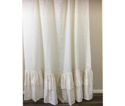 Cream Linen Shower Curtain With Double Layer Ruffles, Fabulous Chic Mildew-Free, 72x72, 72x85, 72x94, Or Custom Size - thumbnail 1