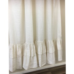 Cream Linen Shower Curtain With Double Layer Ruffles, Fabulous Chic Mildew-Free, 72x72, 72x85, 72x94, Or Custom Size - thumbnail 2