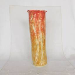 Tall Cylinder Vase in Golden Coral With Hand Carved Tasseled Grass Stems - thumbnail 2