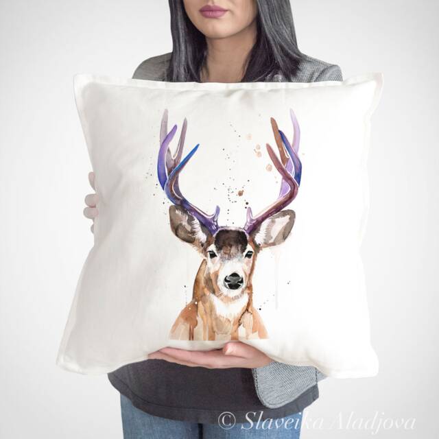 Mule Deer, Black-Tailed Deer Throw Pillow Cover By Slaveika Aladjova, Cushion Cover, Decorative Pillow Cover, Animal Art, Watercolor - image 1