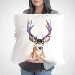 Mule Deer, Black-Tailed Deer Throw Pillow Cover By Slaveika Aladjova, Cushion Cover, Decorative Pillow Cover, Animal Art, Watercolor - thumbnail 1