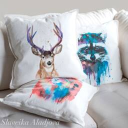Mule Deer, Black-Tailed Deer Throw Pillow Cover By Slaveika Aladjova, Cushion Cover, Decorative Pillow Cover, Animal Art, Watercolor - thumbnail 2