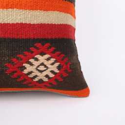 Vintage Turkish Kilim Pillow Cover Handwoven Wool Rug Cushion - 16x16 - thumbnail 2