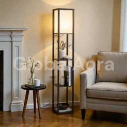 Wooden Floor Lamp With Shelves, Modern Storage, Home D??cor & Lighting Essential, Includes 10W Warm White Bulb - thumbnail 3