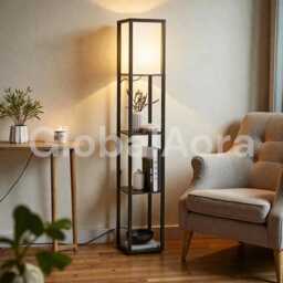 Wooden Floor Lamp With Shelves, Modern Storage, Home D??cor & Lighting Essential, Includes 10W Warm White Bulb - thumbnail 1