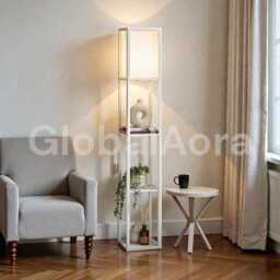 Wooden Floor Lamp With Shelves, Modern Storage, Home D??cor & Lighting Essential, Includes 10W Warm White Bulb - thumbnail 4