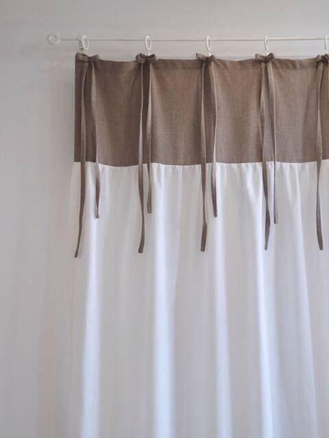 Osian Bow-Tied Linen Curtain, Two Tone Thermal Custom Curtain Panel, Drapes, For Bedroom & Livingroom, 1Pc - image 1
