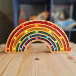 Rainbow Night Light - Wooden Led Nursery Lamp Colorful Kids Room Decor Montessori Inspired Gift - thumbnail 2