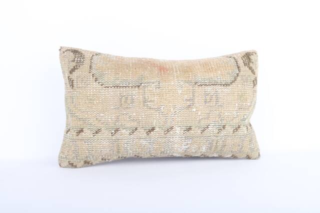 Handmade Turkish Kilim Pillow Cover Vintage Wool, Geometric Lumbar - 12x20 - image 1