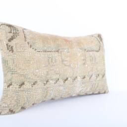 Handmade Turkish Kilim Pillow Cover Vintage Wool, Geometric Lumbar - 12x20 - thumbnail 2
