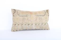 Handmade Turkish Kilim Pillow Cover Vintage Wool, Geometric Lumbar - 12x20 - thumbnail 1