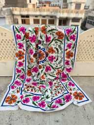 Hand-Embroidered Suzani Quilt - Cotton Folk Textile, Vibrant Bohemian Bedspread, Sofa Or Bed Throw - thumbnail 1