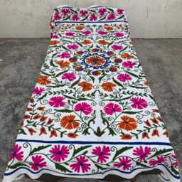 Hand-Embroidered Suzani Quilt - Cotton Folk Textile, Vibrant Bohemian Bedspread, Sofa Or Bed Throw - thumbnail 2