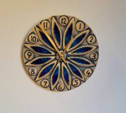 Hand Made Circular Round Blue Natural Ceramic Glass Wall Clock Quartz 25 cm Diam