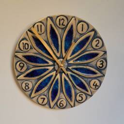 Hand Made Circular Round Blue Natural Ceramic Glass Wall Clock Quartz 25 cm Diam - thumbnail 2