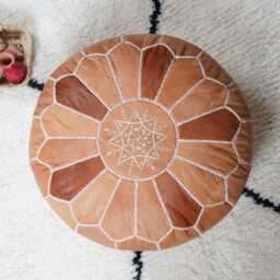 Next Day Delivery Prefilled Brown Leather Moroccan Pouf Handmade Ottoman Footstool - thumbnail 3