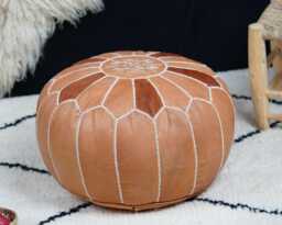 Next Day Delivery Prefilled Brown Leather Moroccan Pouf Handmade Ottoman Footstool