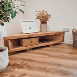 Corner Solid Wood Tv Unit, Rustic Industrial Stand - thumbnail 3