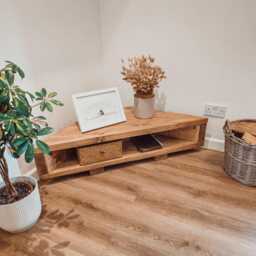 Corner Solid Wood Tv Unit, Rustic Industrial Stand - thumbnail 2