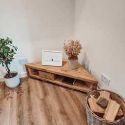 Corner Solid Wood Tv Unit, Rustic Industrial Stand