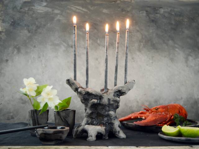 Wabi Sabi Candelabra, Ceramic Candle Holder, Stand For Fin Three & Five Candles, Art Sculpture Home - image 1