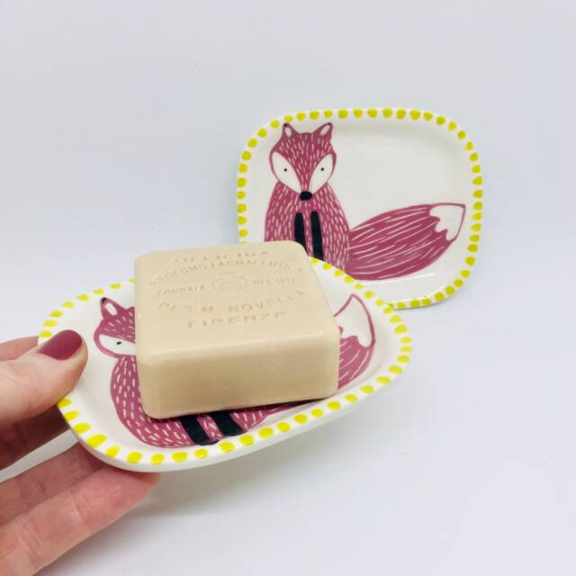Handmade Ceramic Soap Dish Hand-Painted Fox, Bathroom Accessory, Home Decor, Handcrafted Pottery - image 1