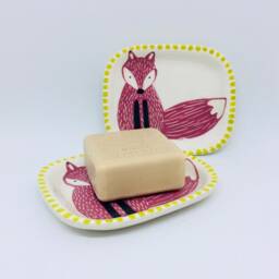 Handmade Ceramic Soap Dish Hand-Painted Fox, Bathroom Accessory, Home Decor, Handcrafted Pottery - thumbnail 3
