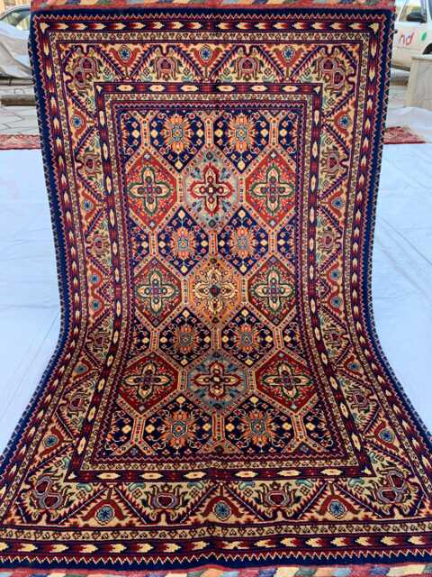 Handmade Wool Kashi Rug Multi-Colored Boho Area Rug - 5.2x3.1 Ft - image 1