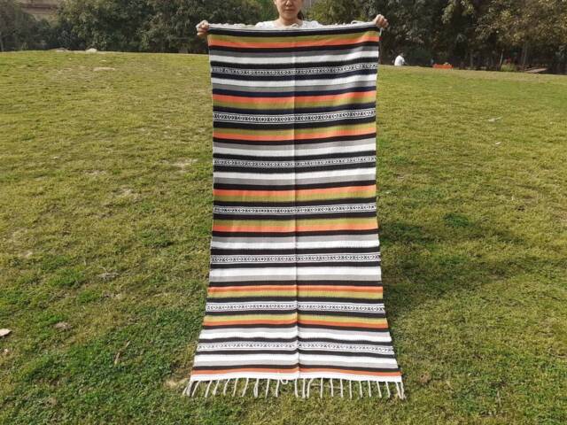 Artisan Organic Cotton Yoga Rugs, Handwoven Meditation Floor Mat, Indian Handloomed Rug, Cotton Mat, Natural Fibre Rug - image 1