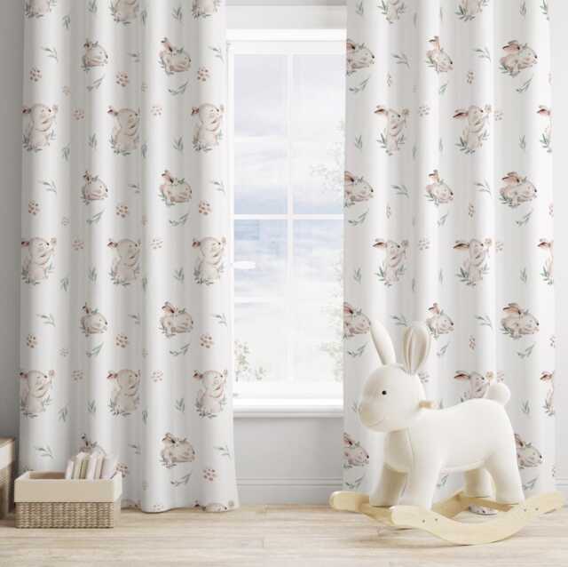 Cute Little Bunny Curtains, Nursery Curtains Blackout Or Non Blackout, With Eyelets, Pencil Pleat Rod Pocket, Bunnies Decor - image 1
