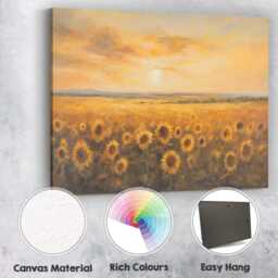 Golden Sunflower Field Sunset Horizon Impressionist Landscape Canvas Wall Art Print Decor Picture Ready To Hang - thumbnail 2