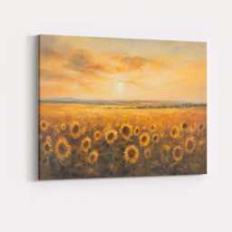 Golden Sunflower Field Sunset Horizon Impressionist Landscape Canvas Wall Art Print Decor Picture Ready To Hang - thumbnail 4